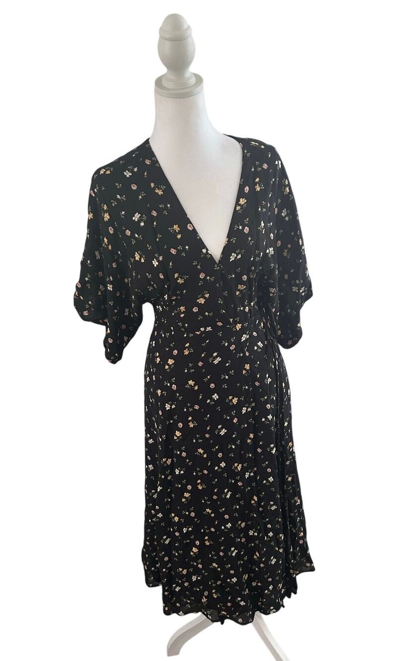 Reformation Floral Viscose Wrap Midi Dress Size S Feminine Drape black Boho